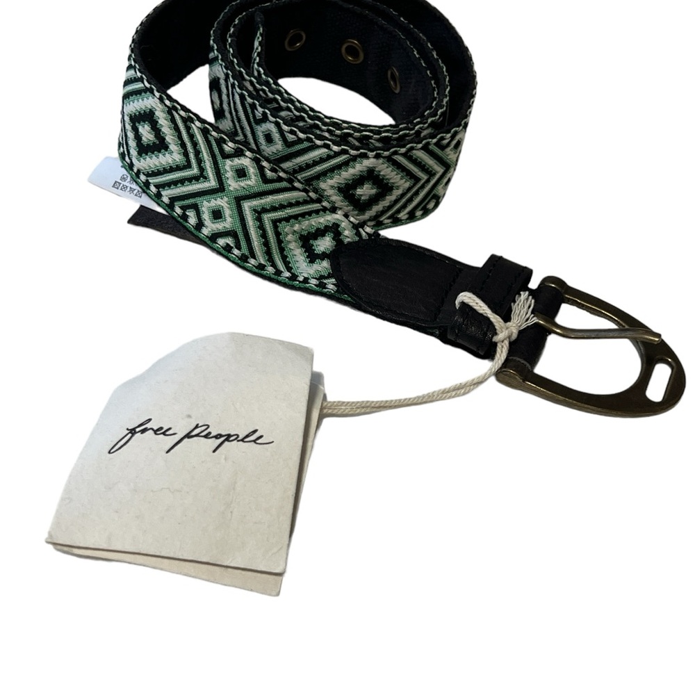Free People Moving to Mars green and black geometric print belt